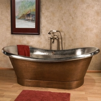80" Extra Wide Marcy Hammered Copper Double Slipper Air Bath Tub with Nickel Interior