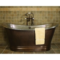 Byron Hammered Copper Double Slipper Air Bath Tub with Nickel Interior - Medium Antique Finish