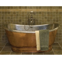 Camarillo Hammered Copper Double Slipper Air Bath Tub with Nickel Interior - Shiny Finish