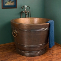 Dorah Hammered Copper Japanese Style Soaking Air Bath Tub with Rings