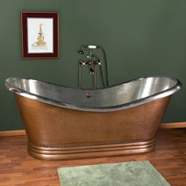 Paige Bateau Hammered Copper Double Slipper Air Bath Tub with Nickel Interior