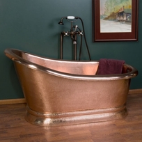Paxton Hammered Polished Copper Slipper Air Bath Tub on Plinth - 59" or 66"
