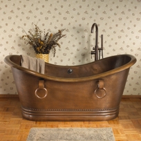 Sawyer Bateau Hammered Copper Double Slipper Air Bath Tub with Rings - 66" or 72"