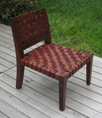 Handcrafted Woven Leather and Wood Chair "Low Sitting Style"