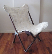 Tripo Butterfly Chair with Cowhide Patchwork Cover and Folding Wood Frame