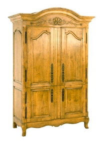 Country French TV Armoire With Carvings And Curved Bonnet Item #CF1335