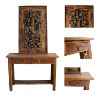 Reclaimed Teak Console Table and Wall Art