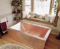 RAW COPPER TWO-PERSON FLAT BOTTOM SOAKING BATH  WITH FULL TAPERED SKIRT